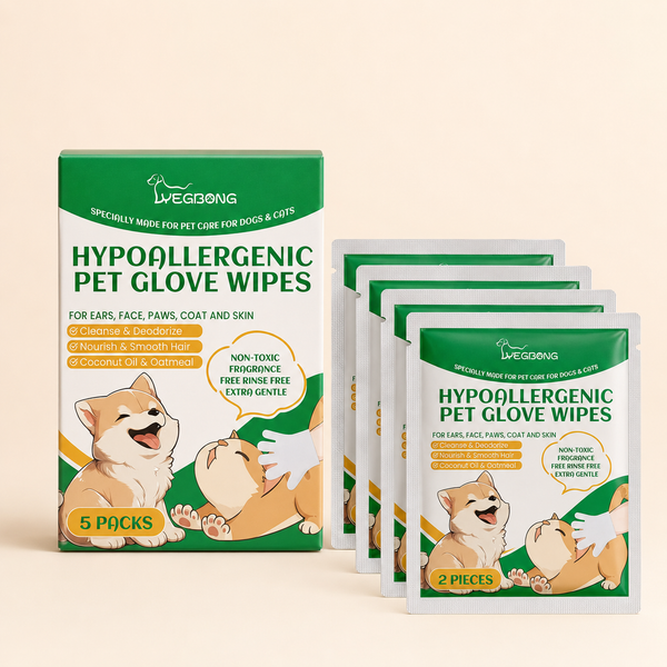 Guantes de Limpieza para Mascotas – Toallitas Húmedas con Aceite de Coco y Avena