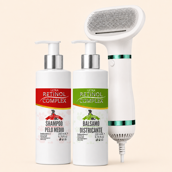 Kit Baño Completo — Champú + Acondicionador + Secador-Cepillo 2en1